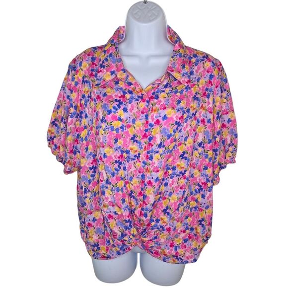 Kut From The Kloth Floral Twist Front Blouse Top Size XL - Picture 1 of 7